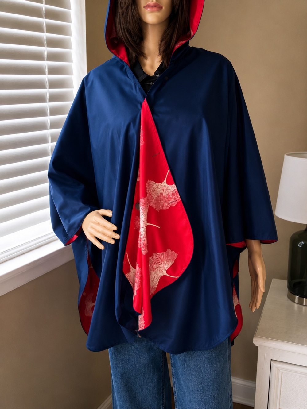 Ginkgo Print Reversible Waterproof  Rain Cape - Picture 7 of 8